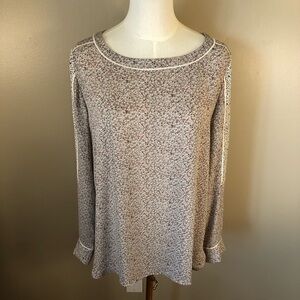 LOFT Gray Long Sleeve Cut Out Design Blouse w/Cream Trim Size M